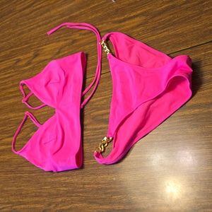 FASHION NOVA Hot pink gold chain bikini set